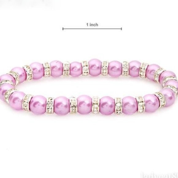 Pink Pearl and Crystal Stretch Bracelet - Picture 2 of 2